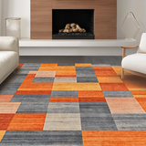 Ultra Soft Area Rug, Non Slip, Stain Resistant, Washable Area Rugs for Living Room, Bedroom, Sophisticated Abstract Linear Elements(Orange)