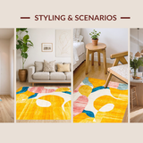 Ultra Soft Area Rug, Non Slip, Stain Resistant, Washable Area Rugs for Living Room, Bedroom, Striking Colorful Symmetrical Shapes(Yellow)