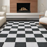 Ultra Soft Area Rug, Non Slip, Stain Resistant, Washable Area Rugs for Living Room, Bedroom, Rustic Twisted Checker Design(Black)