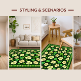 Ultra Soft Area Rug, Non Slip, Stain Resistant, Washable Area Rugs for Living Room, Bedroom, Elegant Seasonal Leaf Pattern(Green)