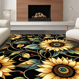 Ultra Soft Area Rug, Non Slip, Stain Resistant, Washable Area Rugs for Living Room, Bedroom, Rustic Graphic Flower Arrangement(Black)