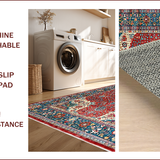 Ultra Soft Area Rug, Non Slip, Stain Resistant, Washable Area Rugs for Living Room, Bedroom, Rustic Floral Medallion Motif(Red)