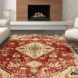Ultra Soft Area Rug, Non Slip, Stain Resistant, Washable Area Rugs for Living Room, Bedroom, Rustic Tribal Floral Arrangement(Red)