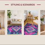 Ultra Soft Area Rug, Non Slip, Stain Resistant, Washable Area Rugs for Living Room, Bedroom, Vibrant Geometric Boho Aesthetic(Pink)