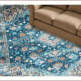 Ultra Soft Area Rug, Non Slip, Stain Resistant, Washable Area Rugs for Living Room, Bedroom, Elegant Faded Floral Motif(Blue)
