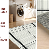 Chic Black White Striped Modern Geometric Area Design(Beige)
