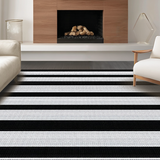 Ultra Soft Area Rug, Non Slip, Stain Resistant, Washable Area Rugs for Living Room, Bedroom, Chic Striped Rustic Charm(Black)