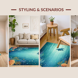 Ultra Soft Area Rug, Non Slip, Stain Resistant, Washable Area Rugs for Living Room, Bedroom, Underwater Paradise Aquatic Turtle Carpet With Vibrant Coral Reef Design(Blue)
