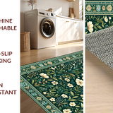Ultra Soft Area Rug, Non Slip, Stain Resistant, Washable Area Rugs for Living Room, Bedroom, Contemporary Dark Floral Elegance(Green)