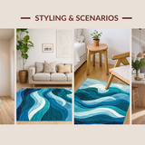 Ultra Soft Area Rug, Non Slip, Stain Resistant, Washable Area Rugs for Living Room, Bedroom, Serene Aqua Fluid Aesthetic(Blue)