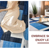 Ultra Soft Area Rug, Non Slip, Stain Resistant, Washable Area Rugs for Living Room, Bedroom, Minimalist Linear Lattice Aesthetic(Blue)