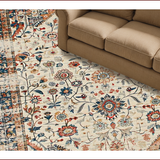 Ultra Soft Area Rug, Non Slip, Stain Resistant, Washable Area Rugs for Living Room, Bedroom, Rustic Soft Toned Bloom Motif(Beige)