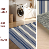 Ultra Soft Area Rug, Non Slip, Stain Resistant, Washable Area Rugs for Living Room, Bedroom, Whimsical Nautical Stripe Composition(Blue)