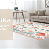 Ultra Soft Area Rug, Non Slip, Stain Resistant, Washable Area Rugs for Living Room, Bedroom, Cute Coral Patterned Delight(White)