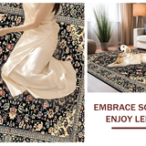Ultra Soft Area Rug, Non Slip, Stain Resistant, Washable Area Rugs for Living Room, Bedroom, Contemporary Bold Botanical Pattern(Black)