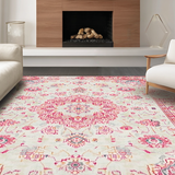 Ultra Soft Area Rug, Non Slip, Stain Resistant, Washable Area Rugs for Living Room, Bedroom, Rustic Antique Geometric Touch(Pink)