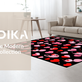 Ultra Soft Area Rug, Non Slip, Stain Resistant, Washable Area Rugs for Living Room, Bedroom, Cute Black Cat Whimsical Print(Red)