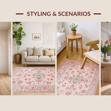 Ultra Soft Area Rug, Non Slip, Stain Resistant, Washable Area Rugs for Living Room, Bedroom, Rustic Light Pink Blossom Style(Pink)