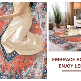 Ultra Soft Area Rug, Non Slip, Stain Resistant, Washable Area Rugs for Living Room, Bedroom, Sophisticated Vintage Geometric Flair(Orange)