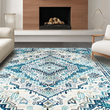 Ultra Soft Area Rug, Non Slip, Stain Resistant, Washable Area Rugs for Living Room, Bedroom, Sophisticated Ivory Abstract Design(Blue)
