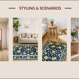 Ultra Soft Area Rug, Non Slip, Stain Resistant, Washable Area Rugs for Living Room, Bedroom, Vintage Floral Damask Elegance(Blue)