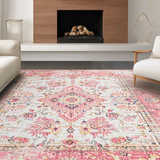 Ultra Soft Area Rug, Non Slip, Stain Resistant, Washable Area Rugs for Living Room, Bedroom, Chic Vintage Floral Embellishments(Pink)