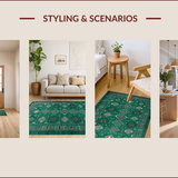 Ultra Soft Area Rug, Non Slip, Stain Resistant, Washable Area Rugs for Living Room, Bedroom, Elegant Antique Floral Arrangement(Green)