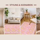 Ultra Soft Area Rug, Non Slip, Stain Resistant, Washable Area Rugs for Living Room, Bedroom, Vibrant Pink Flower Extravaganza(Pink)