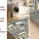 Ultra Soft Area Rug, Non Slip, Stain Resistant, Washable Area Rugs for Living Room, Bedroom, Modern Contrast Layered Stripe Rug Featuring Alternating Black and White Bands(Black)