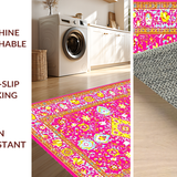 Ultra Soft Area Rug, Non Slip, Stain Resistant, Washable Area Rugs for Living Room, Bedroom, Artful Geometric Floral Composition(Pink)