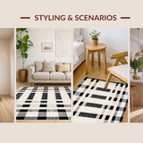 Ultra Soft Area Rug, Non Slip, Stain Resistant, Washable Area Rugs for Living Room, Bedroom, Retro Contrast Woven Floor Covering with Minimalist Linear Pattern(Beige)