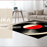 Ultra Soft Area Rug, Non Slip, Stain Resistant, Washable Area Rugs for Living Room, Bedroom, Retro-Inspired Circular Music Motif(Black)