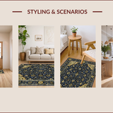 Ultra Soft Area Rug, Non Slip, Stain Resistant, Washable Area Rugs for Living Room, Bedroom, Chic Gold and White Lattice Pattern(Blue)