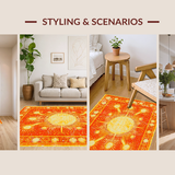 Ultra Soft Area Rug, Non Slip, Stain Resistant, Washable Area Rugs for Living Room, Bedroom, Vibrant Sunburst Abstract Design(Orange)