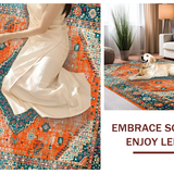 Ultra Soft Area Rug, Non Slip, Stain Resistant, Washable Area Rugs for Living Room, Bedroom, Rustic Teal Floral Motif Charm(Orange)
