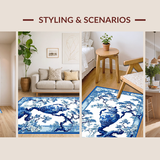 Ultra Soft Area Rug, Non Slip, Stain Resistant, Washable Area Rugs for Living Room, Bedroom, Chinoiserie Floral Elegance Motif(Blue)