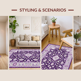 Ultra Soft Area Rug, Non Slip, Stain Resistant, Washable Area Rugs for Living Room, Bedroom, Transitional Abstract Floral Aesthetic(Purple)