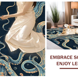 Ultra Soft Area Rug, Non Slip, Stain Resistant, Washable Area Rugs for Living Room, Bedroom, Nautical Octopus Tentacle with 3D Oceanic Illusion and Marine Life(Blue)