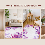 Ultra Soft Area Rug, Non Slip, Stain Resistant, Washable Area Rugs for Living Room, Bedroom, Contemporary Floral Print Delight(Purple)