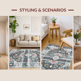 Ultra Soft Area Rug, Non Slip, Stain Resistant, Washable Area Rugs for Living Room, Bedroom, Cozy Earthy Floral Design(Gray)