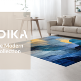 Ultra Soft Area Rug, Non Slip, Stain Resistant, Washable Area Rugs for Living Room, Bedroom, Aurora Flow Rug with Abstract Colorfields and Geometric Blue Gold Accents(Blue)