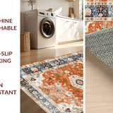 Ultra Soft Area Rug, Non Slip, Stain Resistant, Washable Area Rugs for Living Room, Bedroom, Artful Minimalist Orange Blooms(Orange)