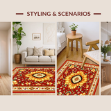 Ultra Soft Area Rug, Non Slip, Stain Resistant, Washable Area Rugs for Living Room, Bedroom, Sunkissed Round Nature Inspired Look(Red)