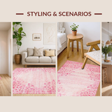Ultra Soft Area Rug, Non Slip, Stain Resistant, Washable Area Rugs for Living Room, Bedroom, Chic Pastel Abstract Heart Motif(Pink)