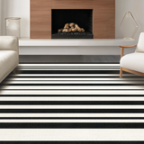 Ultra Soft Area Rug, Non Slip, Stain Resistant, Washable Area Rugs for Living Room, Bedroom, Handcrafted Monochromatic Striped Rug with Alternating Bands(Black)