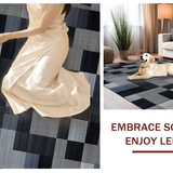 Ultra Soft Area Rug, Non Slip, Stain Resistant, Washable Area Rugs for Living Room, Bedroom, Minimalist Grey Square Concept(Black)