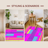 Ultra Soft Area Rug, Non Slip, Stain Resistant, Washable Area Rugs for Living Room, Bedroom, Whimsical Retro Funky Shapes(Pink)