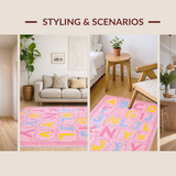 Ultra Soft Area Rug, Non Slip, Stain Resistant, Washable Area Rugs for Living Room, Bedroom, Joyful Discovery Pattern with Bold Colors(Pink)