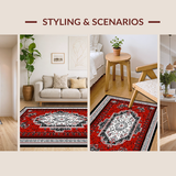 Ultra Soft Area Rug, Non Slip, Stain Resistant, Washable Area Rugs for Living Room, Bedroom, Eclectic Gray Tiled Sound Patterns(Red)