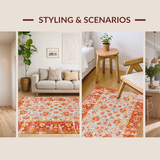 Ultra Soft Area Rug, Non Slip, Stain Resistant, Washable Area Rugs for Living Room, Bedroom, Artistic Whimsical Ogee Print(Red)